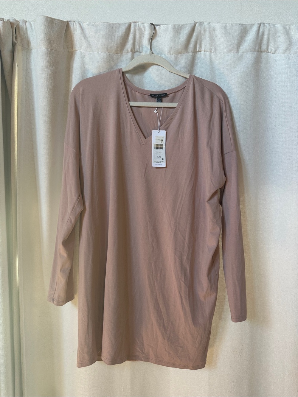 Eileen Fisher Deep V Neck Tunic Blush Pink Sugarplum Viscose Jersey NWT XL
